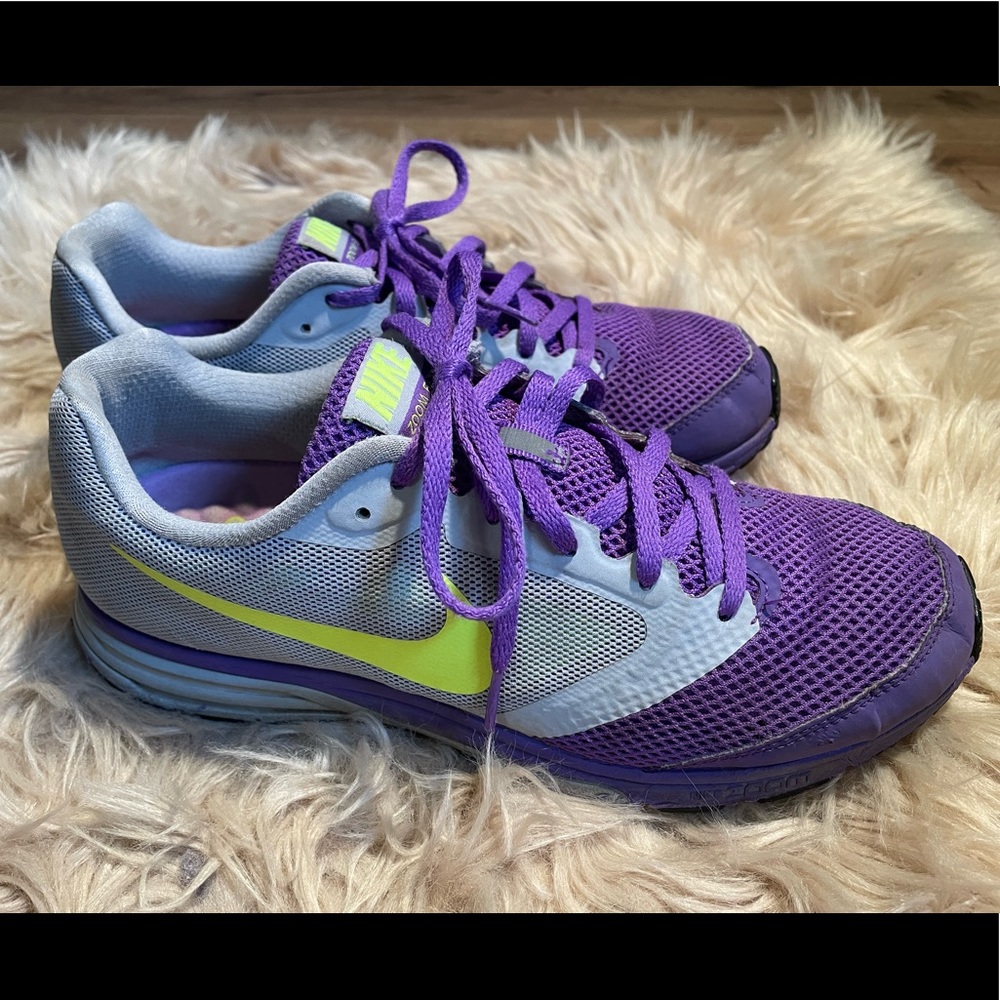 Nike Zoom Fly Purple & Gray Running Sneakers with Neon Yellow Swoosh!
